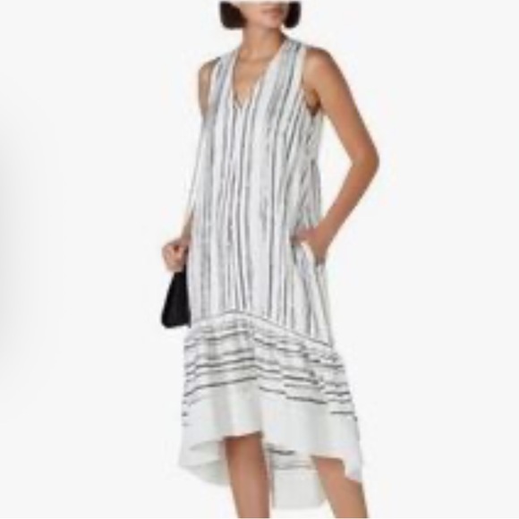3.1 Philip Lim Size 6 Black &White Striped Asymmetrical Midi Dress - Picture 1 of 15